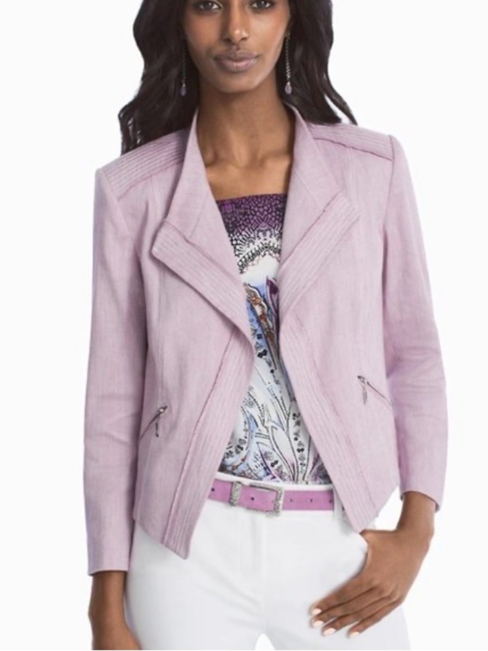 White House Black Market Linen Blend Lavender Tailored Blazer